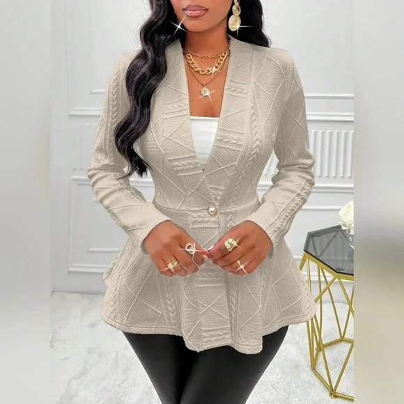 Solid Color Textured Single Button Jacket - Picture 2 of 8
